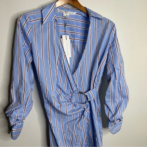NWT Veronica Beard Afton Shirt Wrap Dress Striped Blue Size 2 - Picture 8 of 15